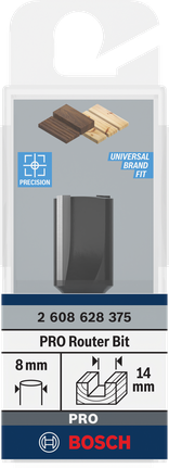 Bosch PRO router straight bit 14×19.6 mm 8 mm shank.