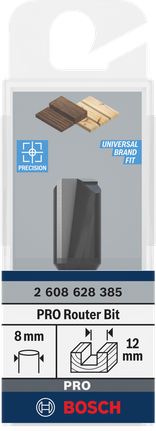 Bosch PRO router straight bit 12×19.6 mm, 8 mm shank.