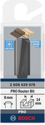 Bosch PRO router straight bit 14×30 mm 8 mm shank.