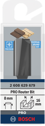Bosch PRO router straight bit 16×30 mm 8 mm shank.