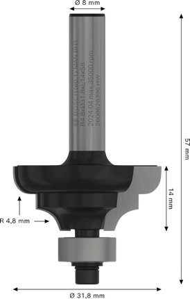 Bosch PRO Router Bit Classical Ogee R 4.8 shank 8 mm.