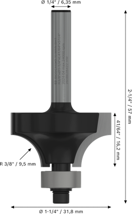 Bosch PRO Router Bit Rounding Over R 3/8″ shank 1/4″.