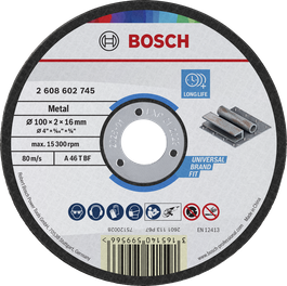 Bosch metal cutting disc 100 x 2 x 16 mm for angle grinders.