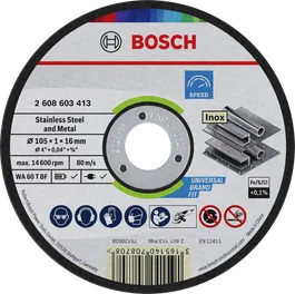 Bosch stainless steel and metal cutting disc 105 x 1 x 16 mm.