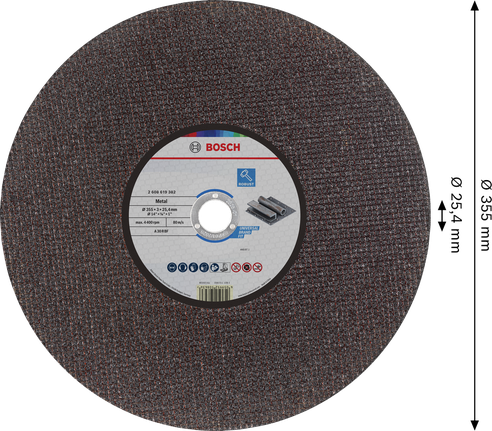 Bosch metal cutting disc 355 x 3 x 25.4 mm for saws.