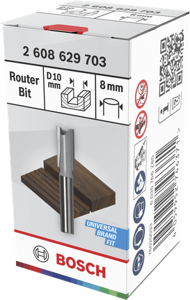 Bosch router bit straight two flutes 10mm diameter.
