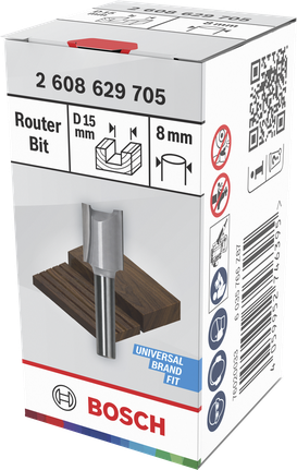 Bosch router bit straight two flutes 15mm diameter.