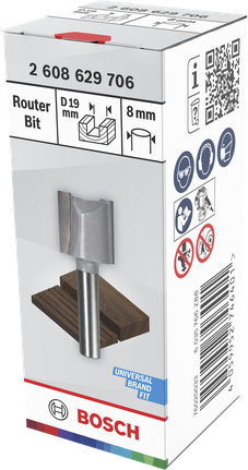 Bosch router bit straight two flutes 19mm x 25mm.