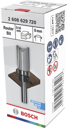 Bosch router bit flush trim 16mm diameter, 8mm shank.