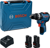 Bosch GSB 12V-31 cordless drill set with case and batteries.