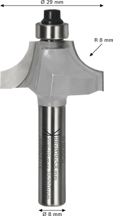 Bosch router bit ovolo with ball bearing, 8 mm shank.