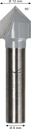 Bosch router bit V-Groove 12mm 90 degree shank 8mm.