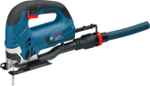 Bosch GST 90 BE jigsaw with dust extraction attachment.