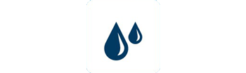An icon featuring two blue water droplets on a white background, indicating fluid or moisture.