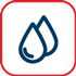 A blue water droplet icon inside a red square, symbolizing moisture or liquid features.