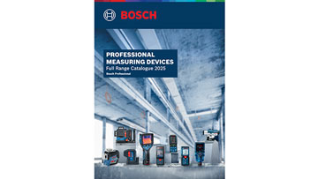 Bosch Professional measuring devices catalog displayed in an industrial setting.