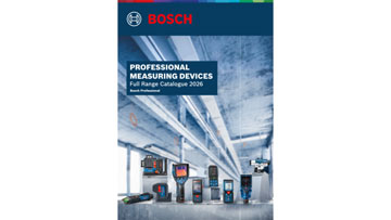 A Bosch Professional catalog featuring various measuring devices displayed against a light gray background.